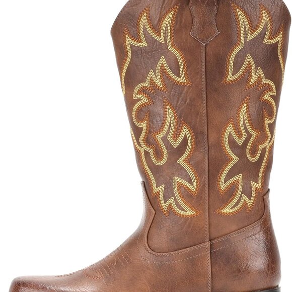 Women's Cowgirl Cowboy Boots Leather Square Toe Western Mid Calf Fashion - Picture 2 of 7